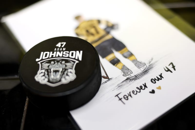 The Adam Johnson Memorial Game between Nottingham Panthers and Manchester Storm at Motorpoint Arena Nottingham on November 18, 2023 in Nottingham, England following his death from a freak injury from a skate.