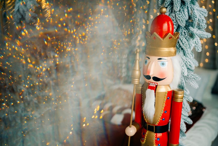 Nutcracker doll in a decorated New Year's room