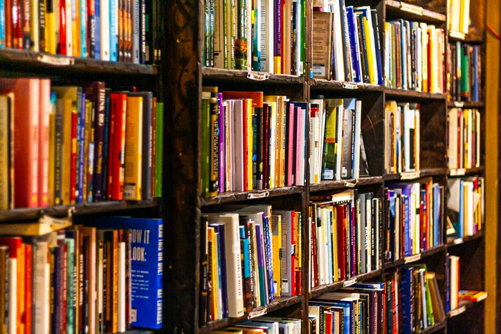 Books on a shelf at a used book store
