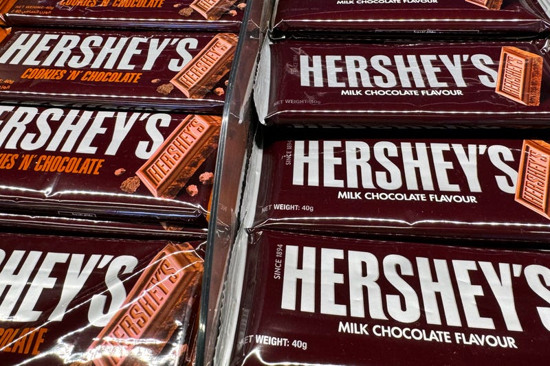 Hershey's chocolate packaging are seen in a shop in United Arab Emirates on November 24, 2023. 