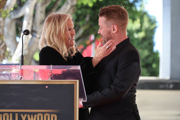 Catherine O'Hara and Macaulay Culkin speak onstage during the ceremony honoring Macaulay Culkin with a Star on the Hollywood Walk of Fame on December 01, 2023 in Hollywood, California. (Photo by Amy Sussman/Getty Images)