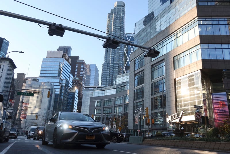Congestion pricing toll readers have already been erected on Broadway, near Columbus Circle