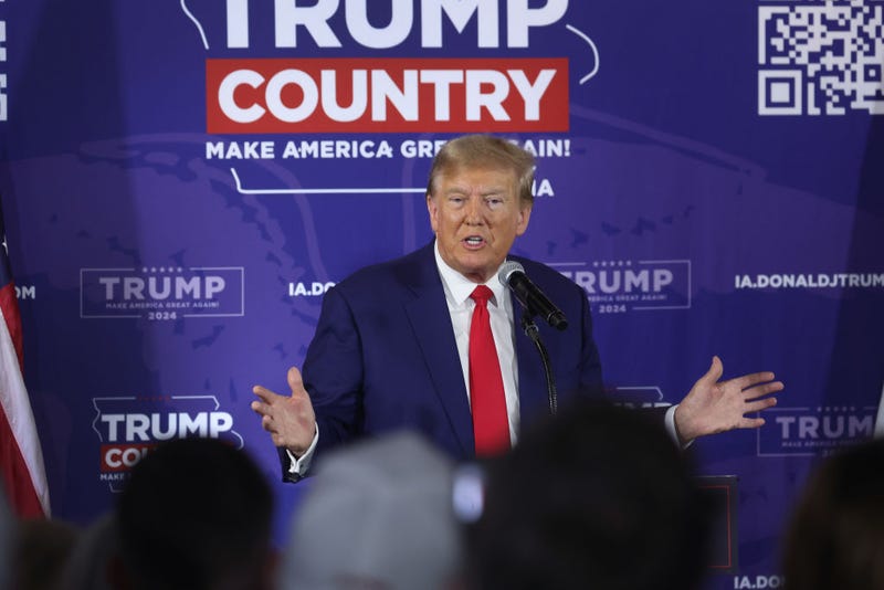 Former President Donald Trump speaks at a campaign event on December 02, 2023 in Ankeny, Iowa.