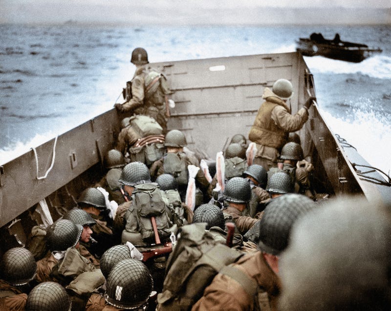 A LCVP is seen approaching Omaha Beach on June 6, 1944