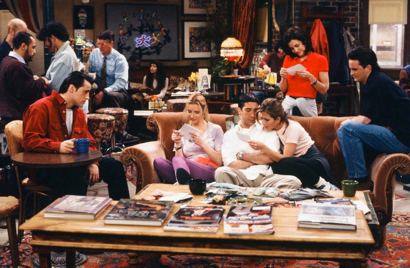 The cereal is inspired by Central Perk, the coffeehouse where the cast of "Friends" hung out, as seen here on set in 1995