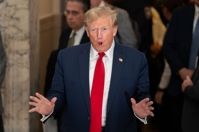 Former U.S. President Donald Trump departs for lunch and speaks to the media during his trial in New York State Supreme Court on December 7, 2023 in New York City. Trump's civil fraud trial alleges that he and his two sons Donald Trump Jr. and Eric Trump conspired to inflate his net worth on financial statements provided to banks and insurers to secure loans. New York Attorney General Letitia James has sued seeking $250 damages. (Photo by David Dee Delgado/Getty Images)