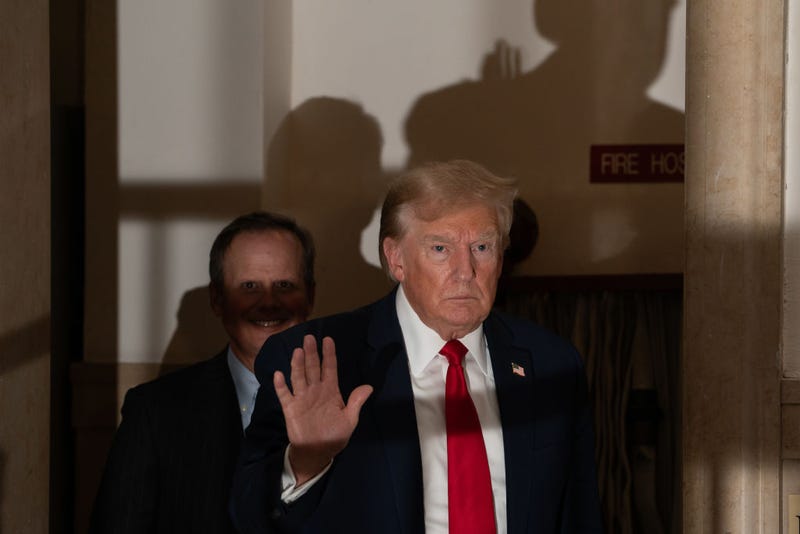 Former U.S. President Donald Trump returns from a court recess and speaks to the media during his trial in New York State Supreme Court on December 7, 2023 in New York City. 