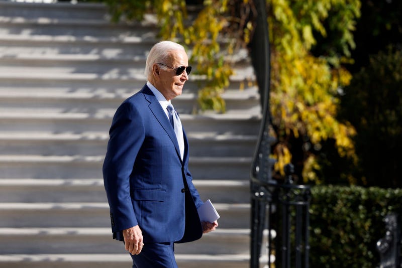 U.S. President Joe Biden walks on the South Lawn to board Marine One before departing the White House on December 08, 2023 in Washington, DC. Biden is traveling to Las Vegas, Nevada, for remarks his administration's infrastructure agenda and then later travel to California to attend campaign events over the weekend. (Photo by Anna Moneymaker/Getty Images)