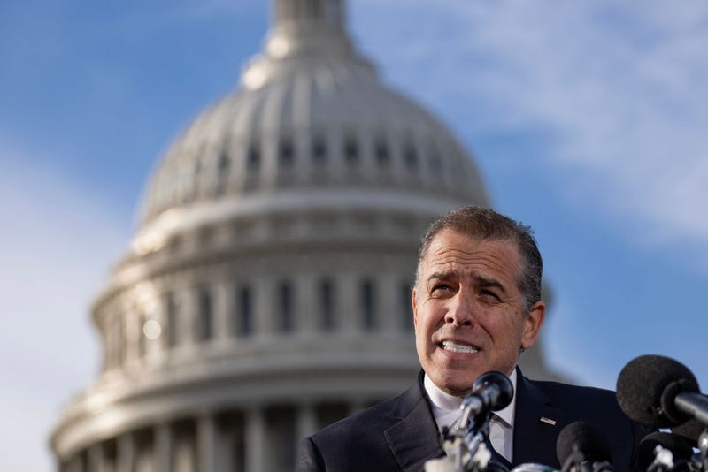U.S. President Joe Biden's son Hunter Biden talks to reporters outside the U.S. Capitol on December 13, 2023 in Washington, DC. Hunter Biden defied a subpoena from Congress to testify behind closed doors ahead of a House vote on an impeachment inquiry against his father. 