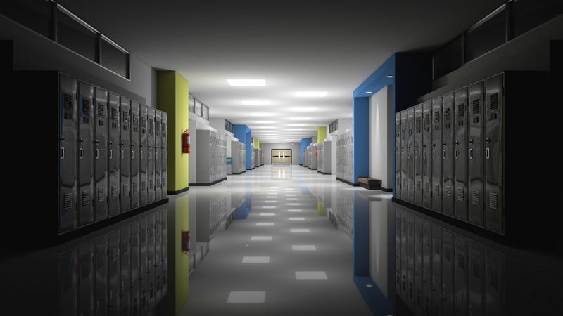 Stock photo of dark school hallway