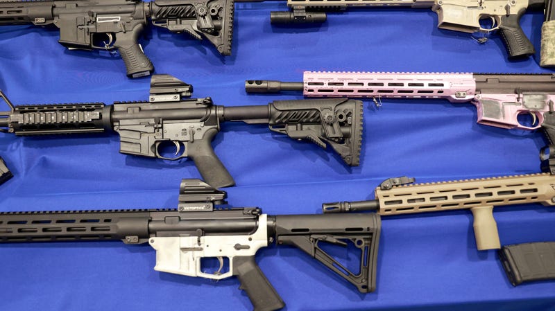 Illegal and ghost guns on display in New York City on March 15, 2023.