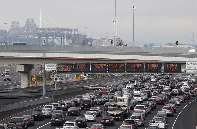 Traffic backs up on Interstate 80 at the San Francisco-Oakland Bay Bridge as the Bay Area Rapid Transit (BART) strike snarls the morning commute on October 21, 2013 in Oakland, California.