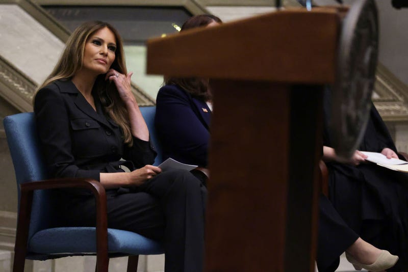 Former U.S. first lady Melania Trump waits to be introduced during a naturalization ceremony at the National Archives on December 15, 2023 in Washington, DC.