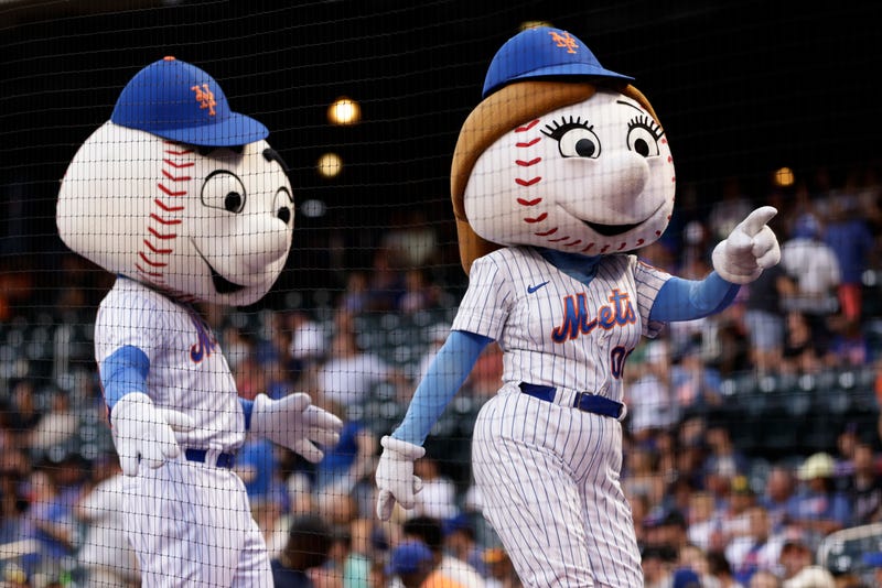 Mr. and Mrs. Met perform during game two of a doubleheader against the Atlanta Braves at Citi Field on August 12, 2023 in New York City.