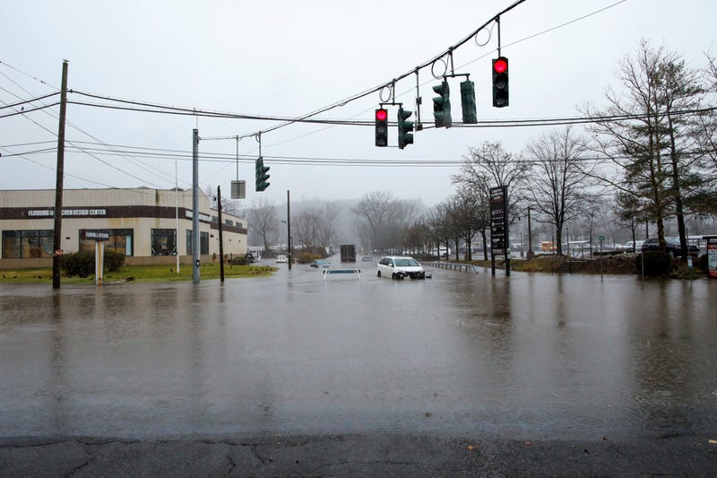 A street is flooded on Saw Mill Road in Elmsford on Dec. 18, 2023