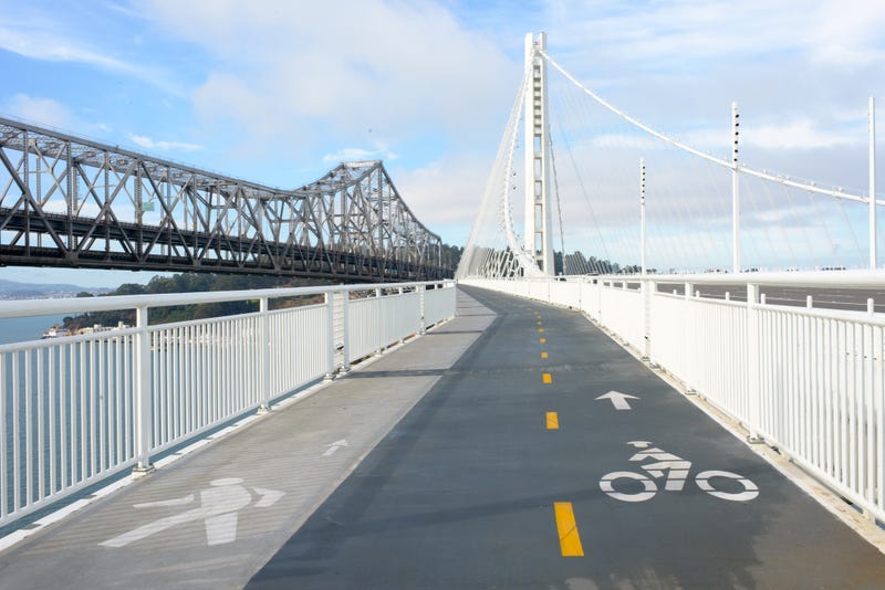 Pedestrian trail and bicycle lane of the west span of the Bay Bridge.