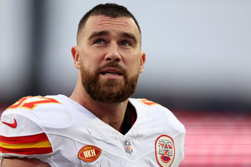 Travis Kelce #87 of the Kansas City Chiefs looks on during the second quarter against the New England Patriots at Gillette Stadium on December 17, 2023 in Foxborough, Massachusetts.