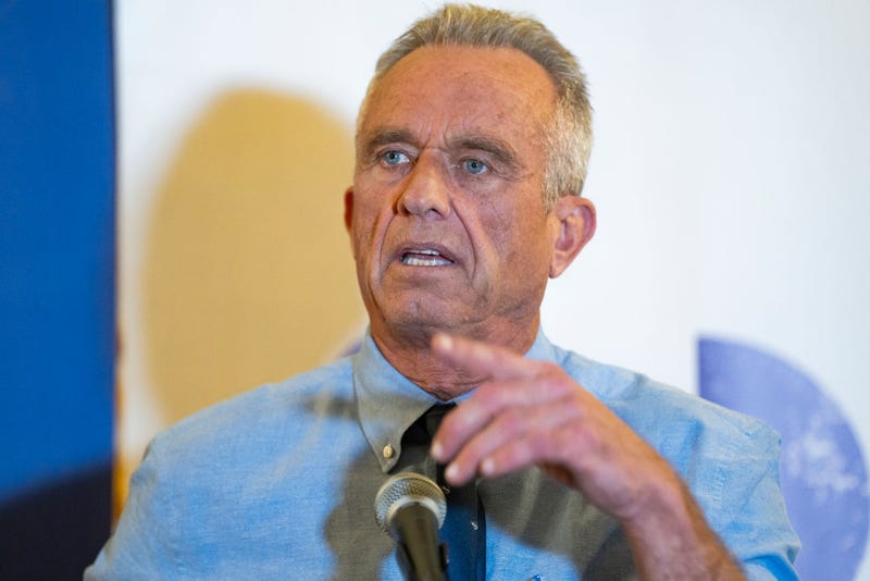 Independent Presidential candidate Robert F. Kennedy Jr. takes questions from media after his campaign rally at Legends Event Center on December 20, 2023 in Phoenix, Arizona.