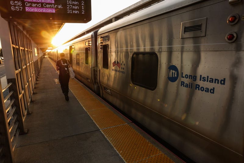 Commuter disembarked a Long Island Railroad train at the station in Ronkonkoma, New York, on Sept. 21, 2023.