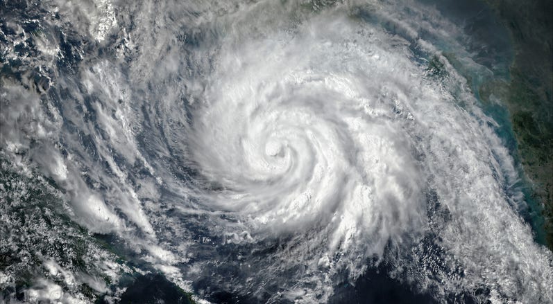Aerial view of a hurricane in the Atlantic. 