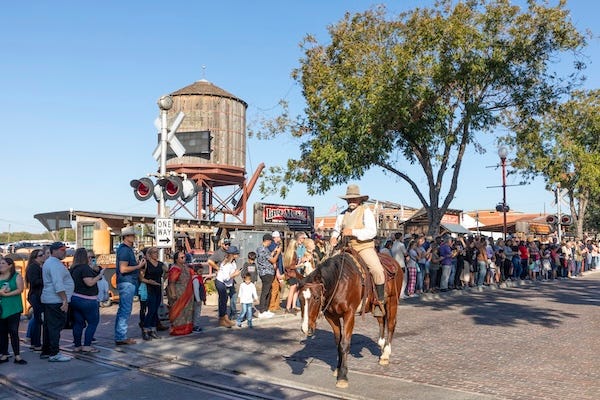 Man on horseback at the Fort Worth Stockyards