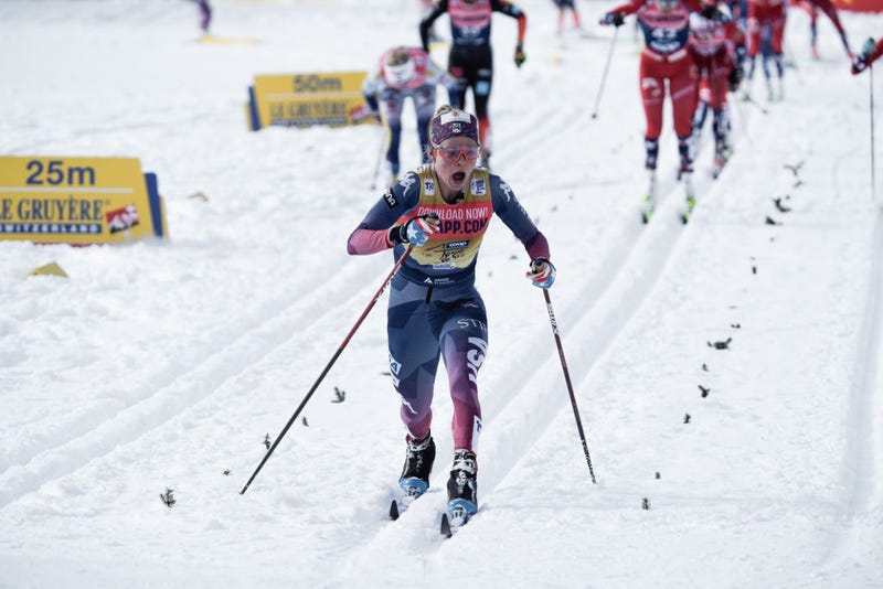 Jessie Diggins of Team United States in action during the FIS Cross Country World Cup Men's and Women's Pursuit on January 4, 2024 in Davos, Switzerland.