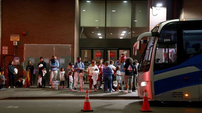 Dozens of migrants/immigrants families are seen arriving from Texas at the Port Authority Bus Terminal early Sept. 6, 2023.