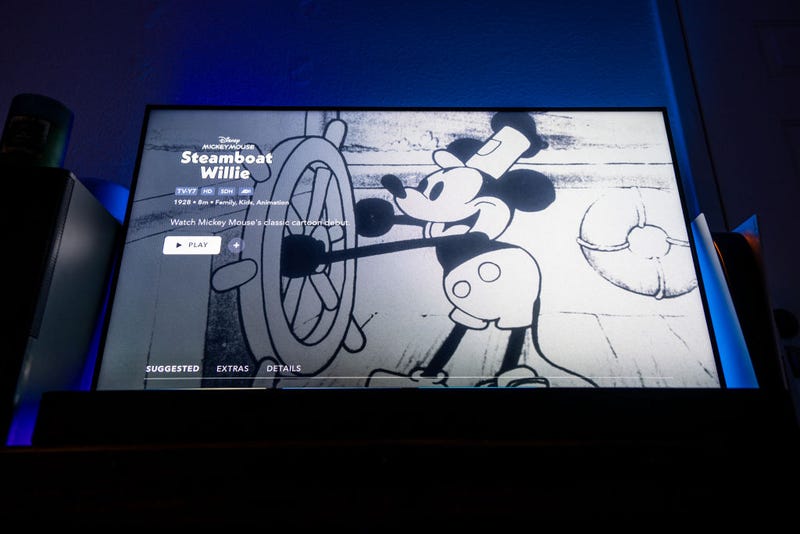 In a photo illustration, an episode of Disney's Steamboat Willie that was the debut of Mickey Mouse is seen on a television set on January 02, 2024 in Austin, Texas.