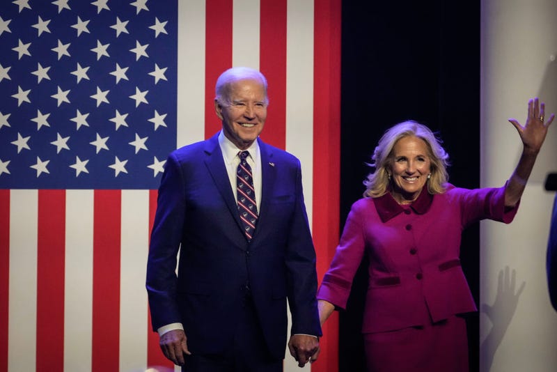 U.S. President Joe Biden and first lady Jill Biden arrive for a campaign event at Montgomery County Community College January 5, 2024 in Blue Bell, Pennsylvania.