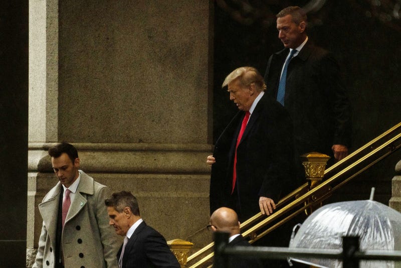 Former U.S. President Donald Trump departs the Waldorf Astoria where he held a press conference following his appearance in court on January, 9 2024 in Washington, DC.