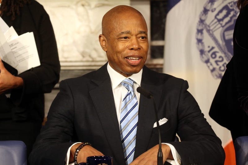 New York City Mayor Eric Adams holds a press availability at a news conference on Jan. 08, 2024 in New York City.