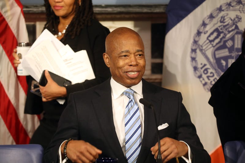 New York City Mayor Eric Adams holds a press availability at a news conference on January 08, 2024 in New York City. The mayor discussed the continuing migrant crisis in New York among other issues facing America's largest city.