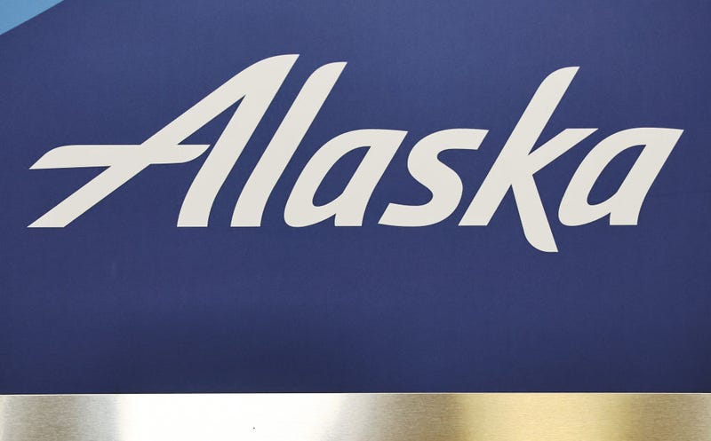 The Alaska Airlines logo is displayed in a baggage area at Los Angeles International Airport (LAX) on January 8, 2024 in Los Angeles, California.