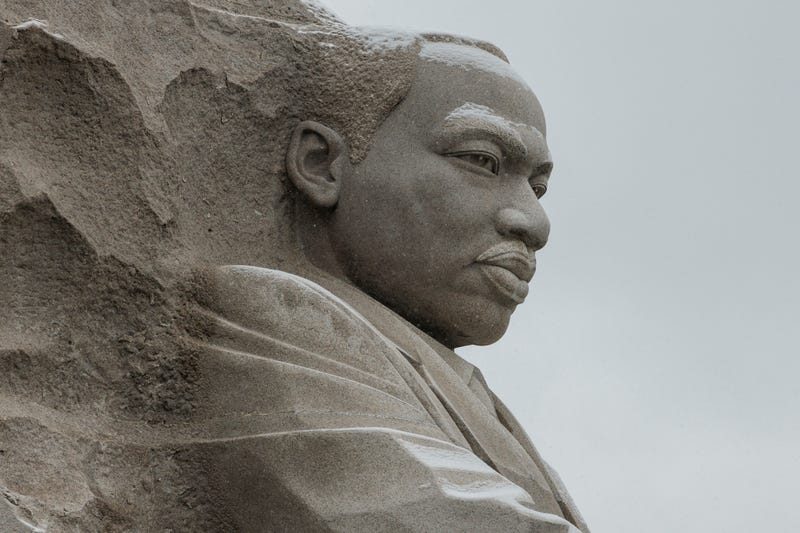  Snow dusts the monument to Martin Luther King Jr. on the National Mall on January 15, 2024 in Washington, DC. 