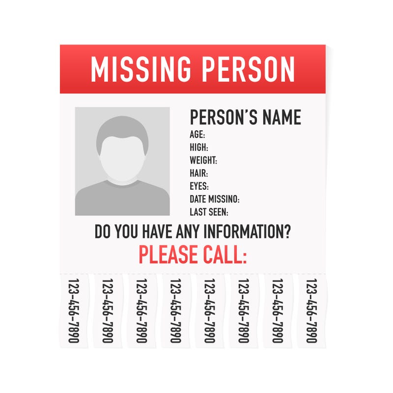 A sample flyer for a missing person