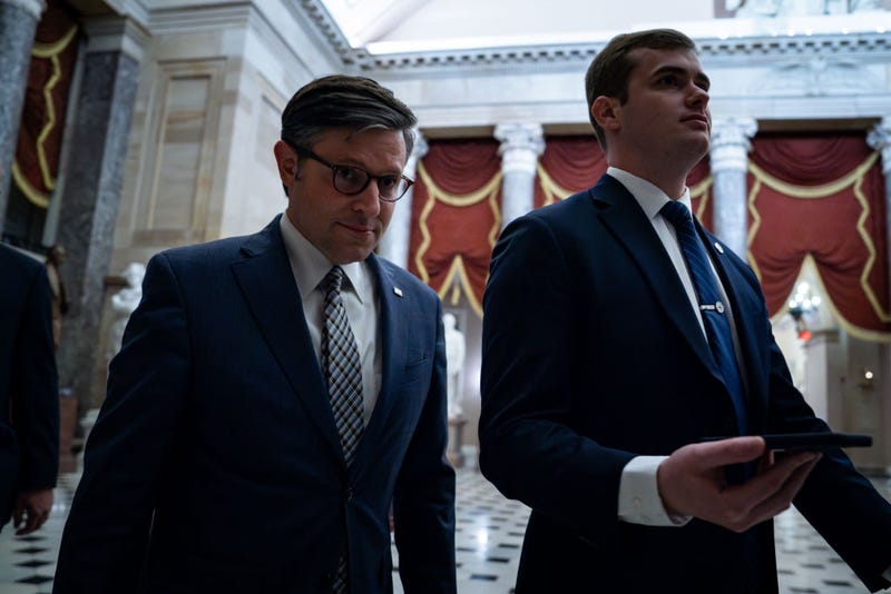 Speaker of the House Mike Johnson (R-LA) returns to his office at the U.S. Capitol on January 18, 2024 in Washington, DC.