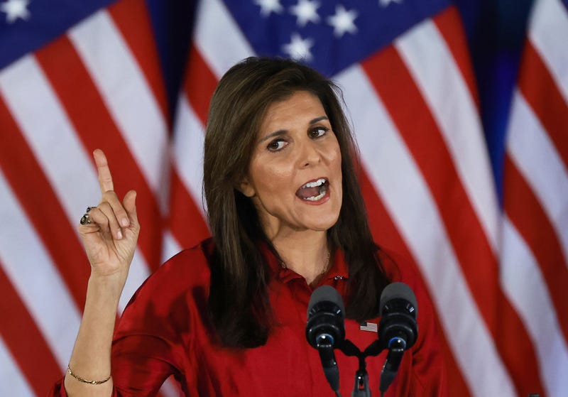 Republican presidential candidate former U.N. Ambassador Nikki Haley speaks at her caucus night event on January 15, 2024 in West Des Moines, Iowa.