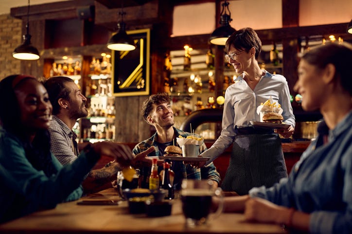 Older patrons at a restaurant. 