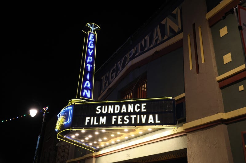 An evening view of the Egyptian Theatre marquee during the 2024 Sundance Film Festival on January 18, 2024 in Park City, Utah.