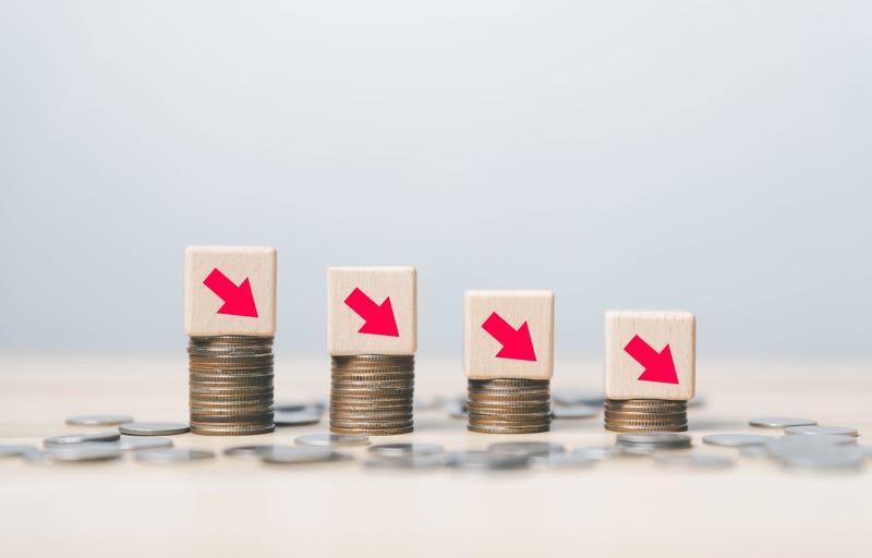 Red arrow down the stock market - stock photo