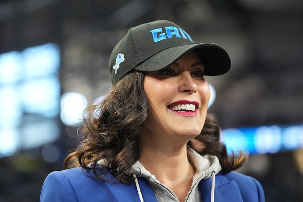 Michigan governor Gretchen Whitmer seen prior to the NFC Divisional Playoff game between the Detroit Lions and the Tampa Bay Buccaneers at Ford Field on January 21, 2024 in Detroit, Michigan.