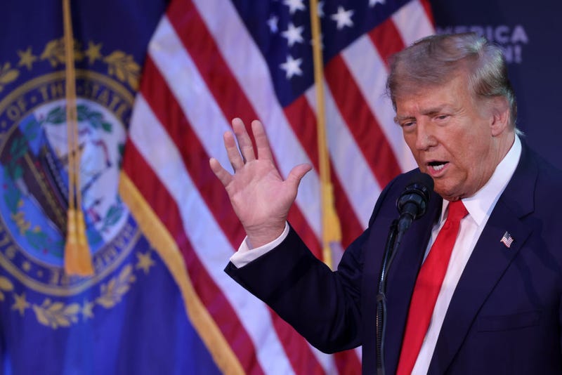 Republican presidential candidate and former President Donald Trump addresses a campaign rally at the Rochester Opera House on January 21, 2024 in Rochester, New Hampshire.
