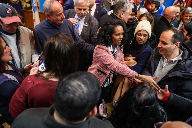 Mazi Melesa Pilip meets with constituents during a Republican meeting at the American Legion in Whitestone, Queens on Jan. 17, 2024.