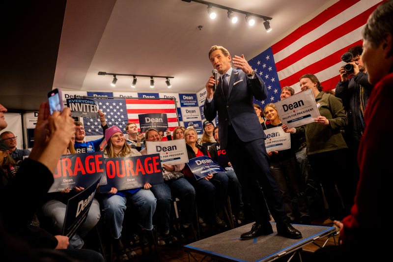 Democratic challenger U.S. Rep. Dean Phillips speaks to supporters during a campaign rally on January 22, 2024 in Manchester, New Hampshire. Phillips dropped out of the race in March, but was the only sitting Democrat to challenge President Biden's candidacy prior to the first presidential debate in June.