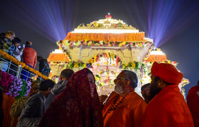 A general view of the Ram Mandir on the day of its consecration ceremony January 22, 2024 in Ayodhya, India
