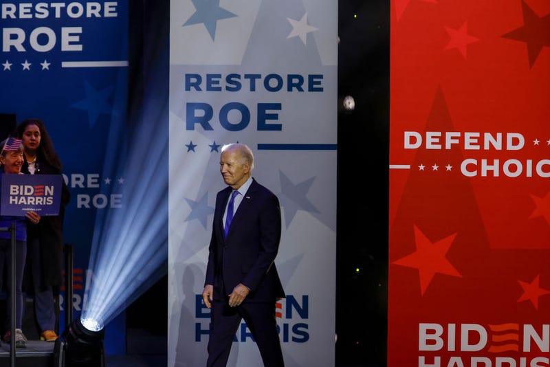 President Joe Biden arrives at a ”Reproductive Freedom Campaign Rally" at George Mason University on January 23, 2024 in Manassas, Virginia. During the first joint rally held by the President and Vice President, Biden and Kamala Harris spoke on what they perceive as a threat to reproductive rights. (Photo by Anna Moneymaker/Getty Images)