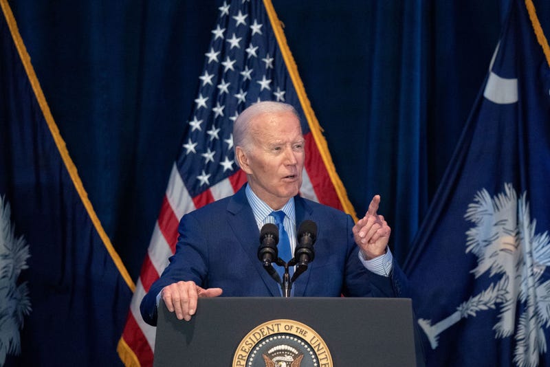 US President Joe Biden speaks to a crowd during the South Carolina Democratic Party First in the Nation Celebration and dinner at the state fairgrounds on January 27, 2024 in Columbia, South Carolina. South Carolina holds its Democratic party primary on February 3. 