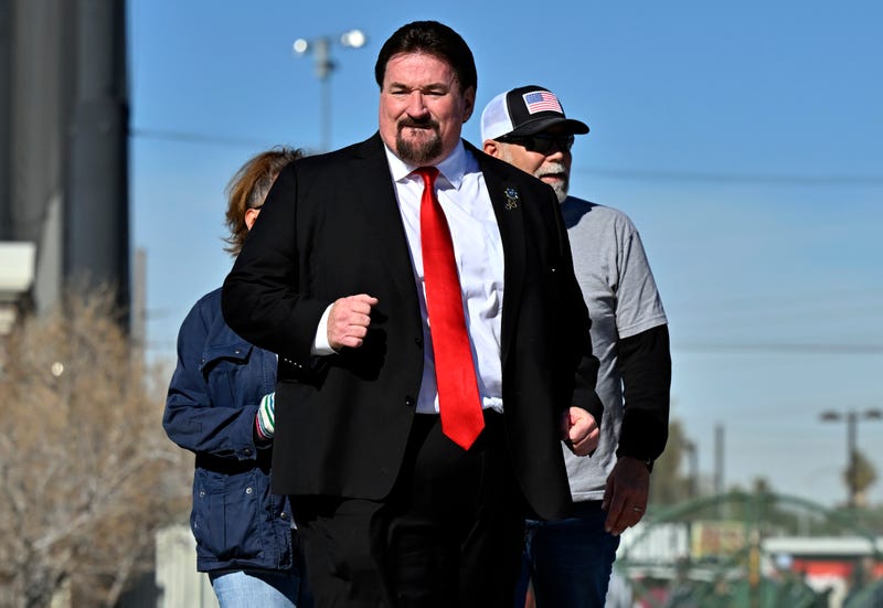 Nevada Republican Party Chairman Michael McDonald arrives at a campaign event with former U.S. President Donald Trump at Big League Dreams Las Vegas on January 27, 2024 in Las Vegas, Nevada.