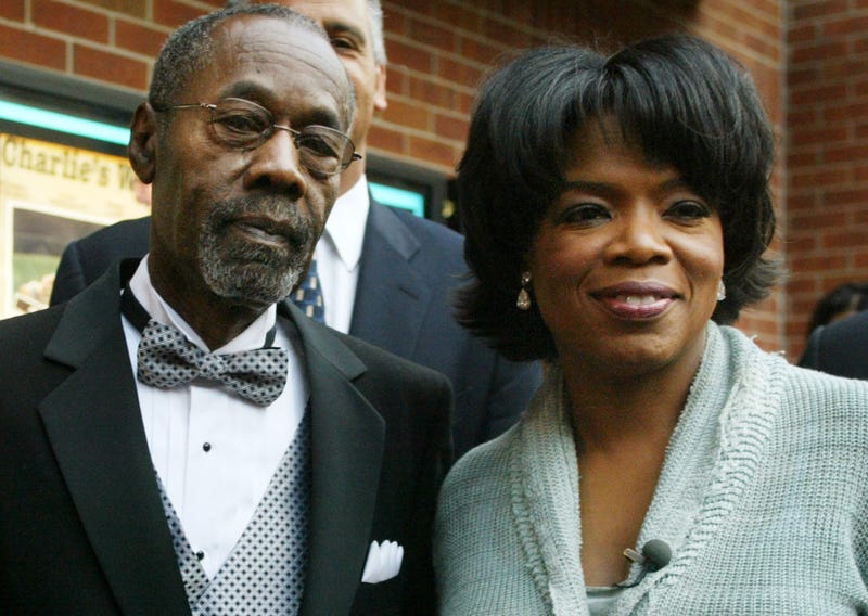 Vernon Winfrey and daughter Oprah Winfrey arrive at the opening of Charlie's War at the Nashville Film Festival at the Green Hills Regal Cinema May 2, 2003, in Nashville, Tennessee.
