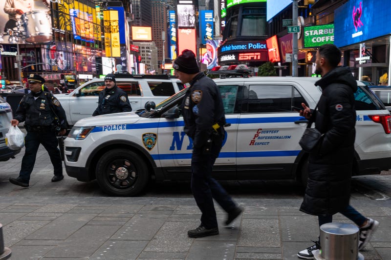 NYPD officers are seen in Times Square on Jan. 31, 2024